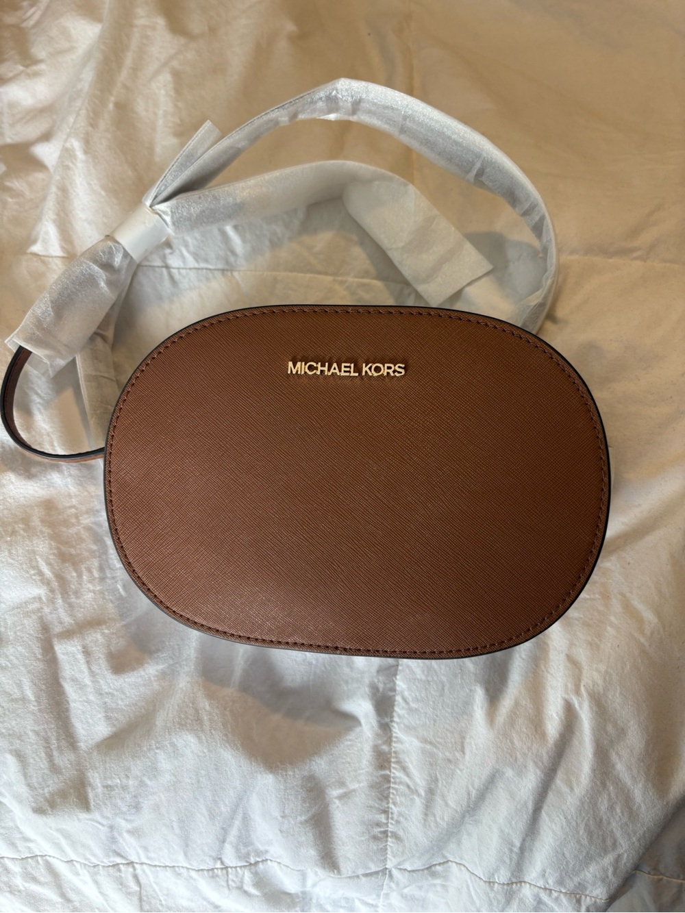 Michael Kors Brown Oval Saffiano Belt Bag with Gold Logo